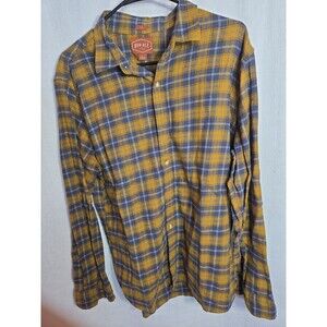 Red Ale By Alesbury Men's  Washed Flannel Button-Up Shirt Yellow Plaid Sz L Slim